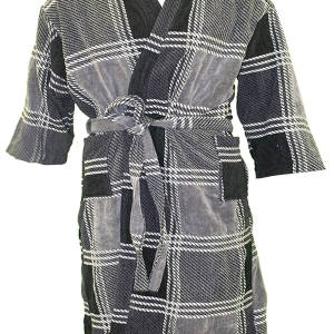 Bunty's Shawl Collar Bathrobe One Size Fits All Checked Grey Black