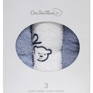 Bunty's Baby Face Cloth 123 380GSM 030x030cms 03 Piece Pack Blue White Blue