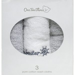 Bunty's Baby Face Cloth - Asset 02 - 030x030cms - 380GSM - 03 Pc Pack - Little Sailor - Grey White Grey