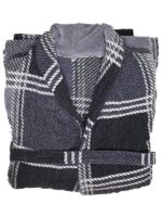 Bunty's Shawl Collar Terry Bathrobe One Size Fits All Checked Grey Black
