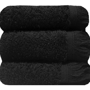 Bunty's Plush 380GSM 030x050cms Fringe Guest Towel 03 Piece Towel Set Jet Black
