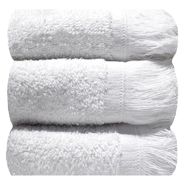 Bunty's Plush 380GSM 030x050cms Fringe Guest Towel 03 Piece Towel Set Optical White