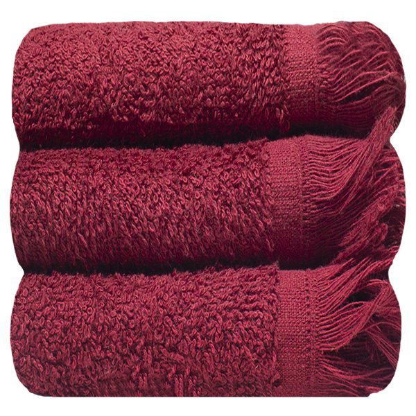 Bunty's Plush 450GSM 030x050cms Fringe Guest Towel Red Pear 03 Piece Pack