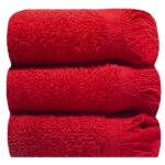 Bunty's Plush 380GSM 030x050cms Fringe Guest Towel 03 Piece Towel Set Tomato