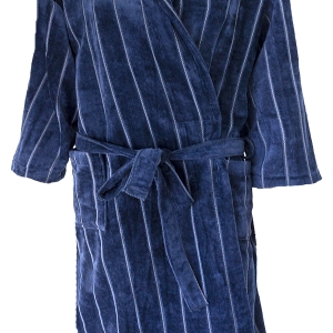 Bunty's Shawl Collar Stripes Velvet Bathrobe One Size Fits All Navy Black