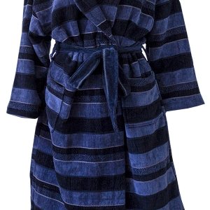 Bunty's Shawl Collar Stripes Velvet Bathrobe One Size Fits All Navy Black