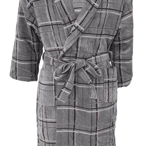 Velvet Bathrobe One Size Fits All Checked Grey