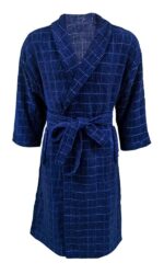 Bathrobe - Terry - Shawl Collar - Checkered Blue