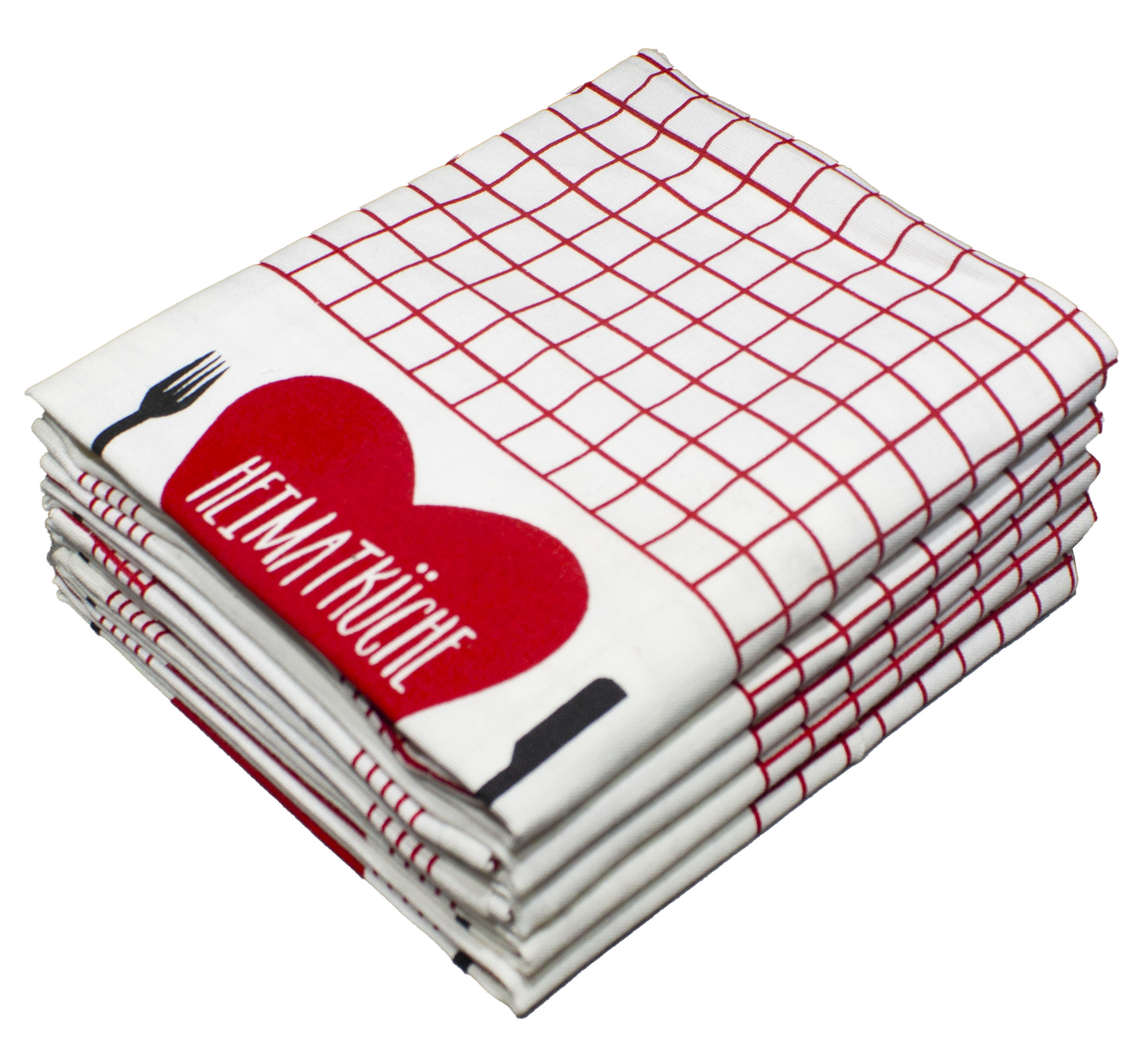 Bunty S Kitchen Towel Design 2086 050x070cms 05 Pc Pack Mini   KT Design 2086 53x74cms Heart Red White 0.371GMS 