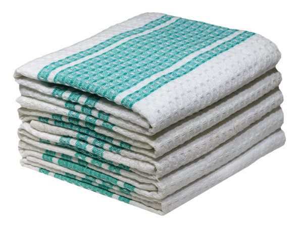 KT-Design 2016(H)-46x67cms-STRIPES-Jolly Green-White 0.359 Terry Button Kitchen Towels