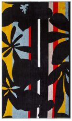 Black Flowers Multicolor Beach Towel