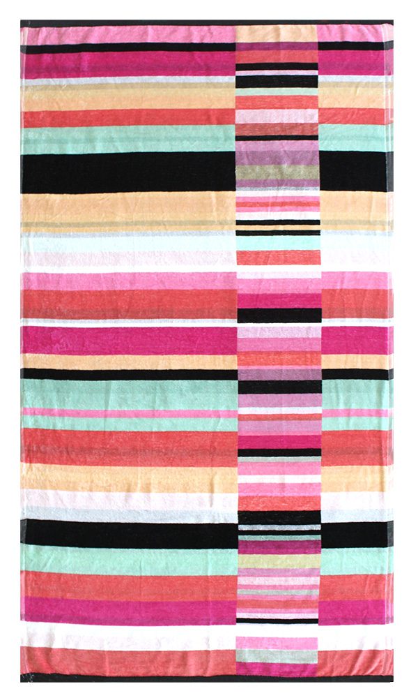 Design 27 500 gms Pink_Black (D) Pink Black Striped Beach Towel