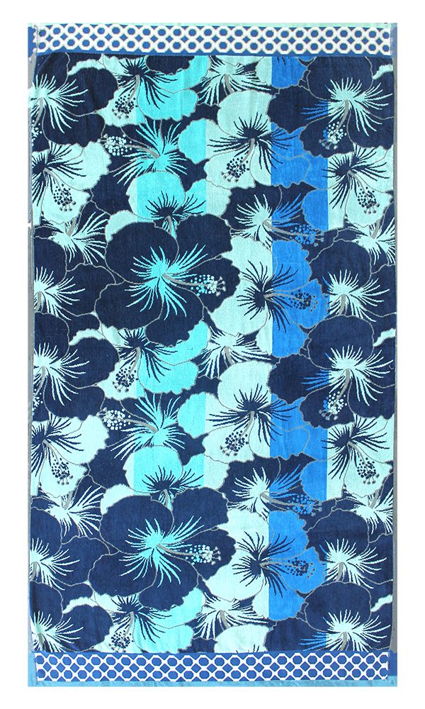 0700D339_Beach_Towel_Estate_Blue Beach Towel 0700 - Design 339 - 094x176cms - 675GMS - Flowers Estate Blue - Image 1