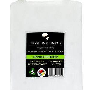 Rey's Fine Linen - Egyptian Collection - Oxford Jet Black Satin Stitch Pillow Cover Set - Image 1
