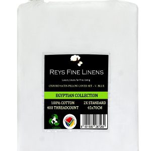 Rey's Fine Linen - Egyptian Collection - Oxford Victoria Blue Satin Stitch Pillow Cover Set - Image 1
