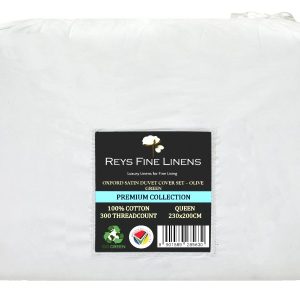 Rey's Fine Linen - Premium Collection - Oxford Olive Green Satin Stitch Duvet Cover Set - Image 1