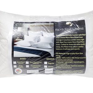 Rey's Fine Linen - Pillow Inner - 100% Cotton T200 with Micro Fibre - Image 1