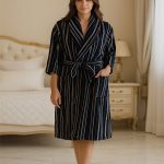 Bathrobe - Velour - Shawl Collar - Stripes Poseidon