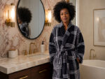 Bathrobe - Velour - Shawl Collar - Checkered Grey/Black - Image 4