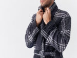 Bathrobe - Velour - Shawl Collar - Checkered Grey/Black - Image 3