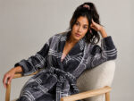Bathrobe - Velour - Shawl Collar - Checkered Grey/Black - Image 2
