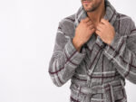 Bathrobe - Velour - Shawl Collar - Checkered High-Rise - Image 3