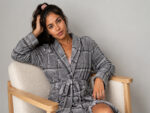 Bathrobe - Velour - Shawl Collar - Checkered High-Rise - Image 4