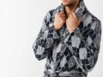 Bathrobe - Terry - Shawl Collar - Diamond Black/Grey - Image 5