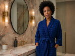 Bathrobe - Terry - Shawl Collar - Checkered Estate Blue - Image 4