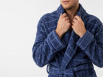 Bathrobe - Terry - Shawl Collar - Checkered Estate Blue - Image 2
