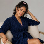 Bathrobe - Terry - Shawl Collar - Checkered Estate Blue