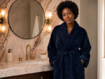 Bathrobe - Velour - Shawl Collar - Estate Blue - Image 3