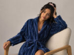 Bathrobe - Velour - Shawl Collar - Stripes Estate Blue - Image 7
