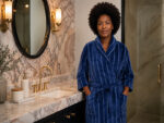 Bathrobe - Velour - Shawl Collar - Stripes Estate Blue - Image 6