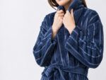 Bathrobe - Velour - Shawl Collar - Stripes Estate Blue - Image 5